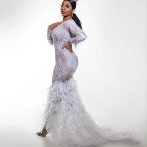 Stone embellished feather dress